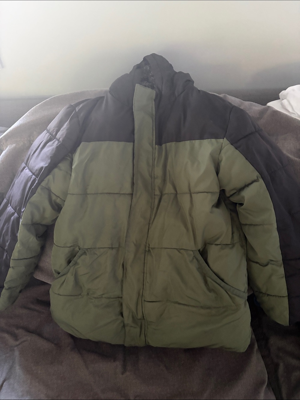 wonder nation Olive and Black Colorblock Puffer Jacket